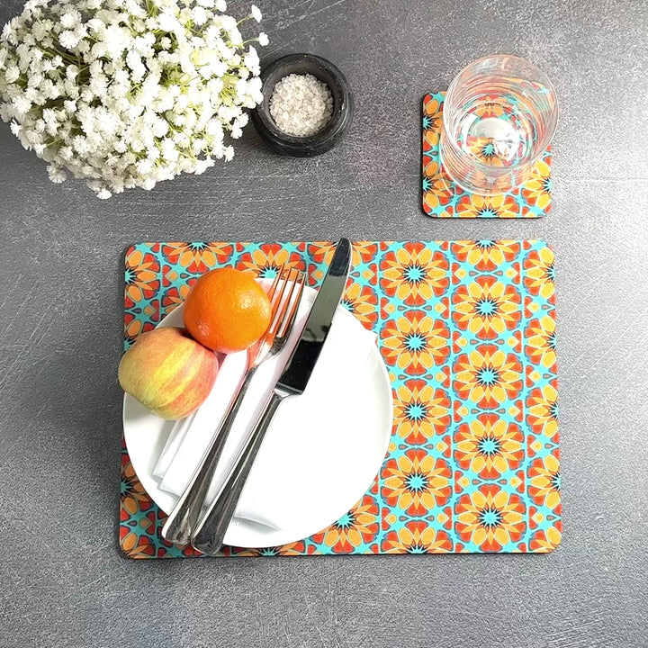 Moroccan Flower Placemat - Orange Teal