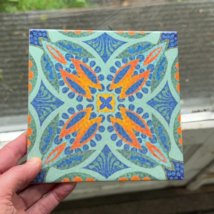Thistle Orange Green Tile