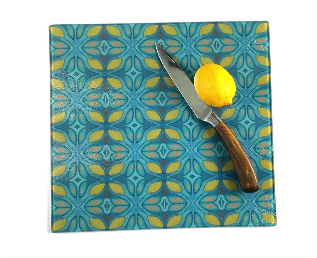 Knossos Leaf - Blue/Yellow Worktop Protector