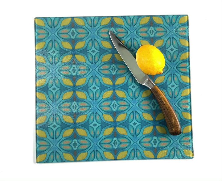 Knossos Leaf - Blue/Yellow Worktop Protector