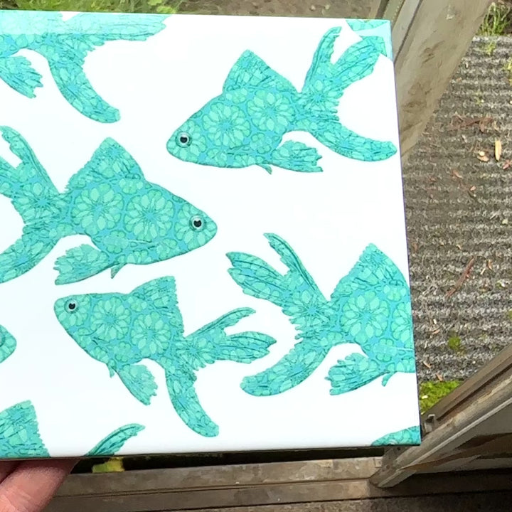Goldfish Tile - Turquoise on White