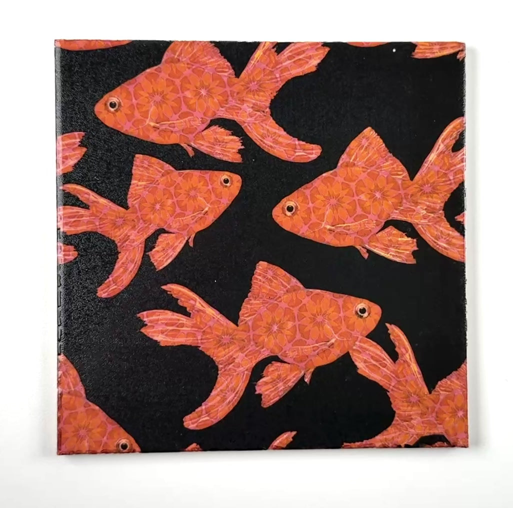 Goldfish on Black tile - Standard Scale - FIRED INK Version