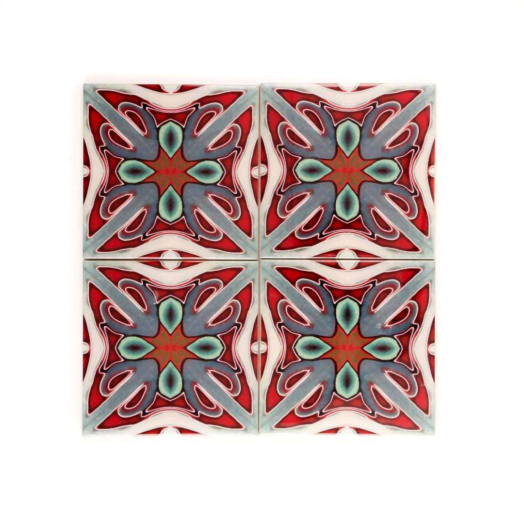SALE SET OF 4x 20cm tiles - Victorian Red Twining - Perfect (several sets available!)