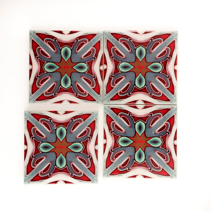 SALE SET OF 4x 20cm tiles - Victorian Red Twining - Perfect (several sets available!)