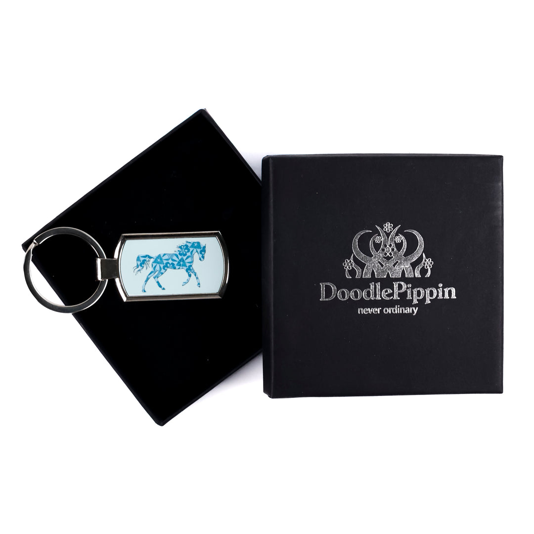 SALE - Blue Horse (on pale blue) Keyring