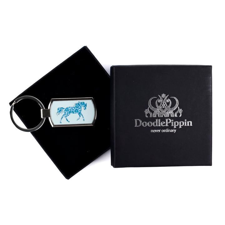 SALE - Blue Horse (on pale blue) Keyring