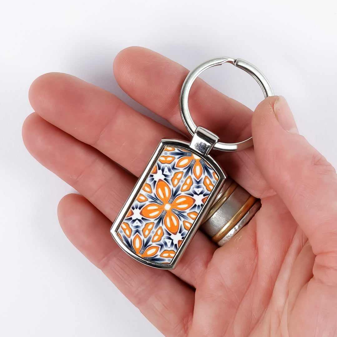 SALE - Orange Fox Flower Millefiori Keyring