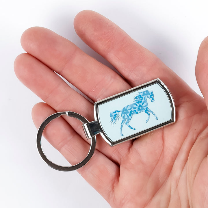SALE - Blue Horse (on pale blue) Keyring
