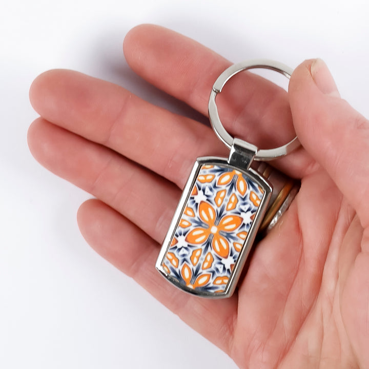 SALE - Orange Fox Flower Millefiori Keyring
