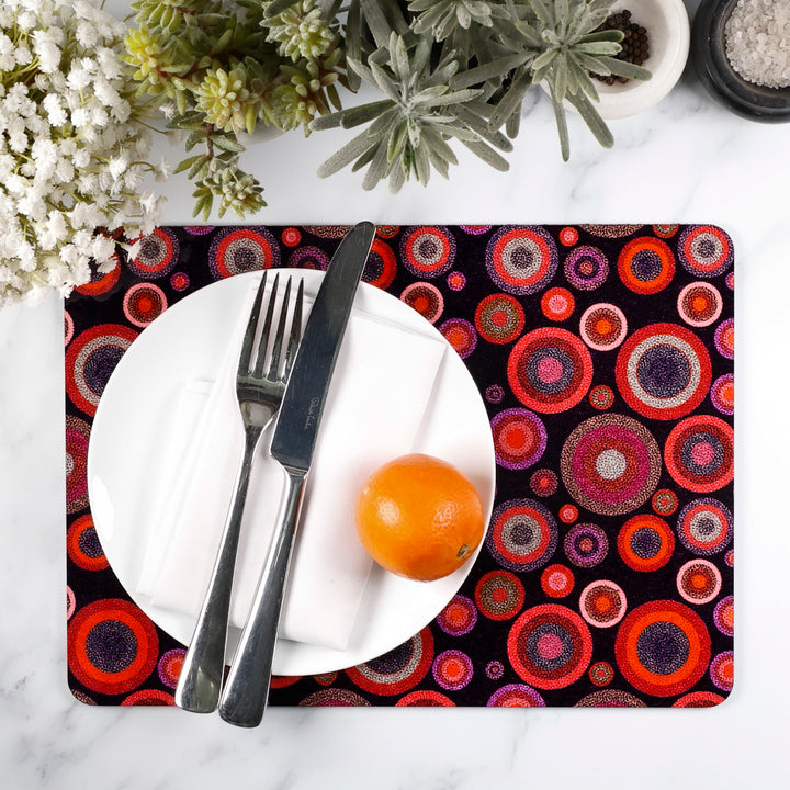 SALE - Single Cork Placemat - Black Pink Red Starry Night design