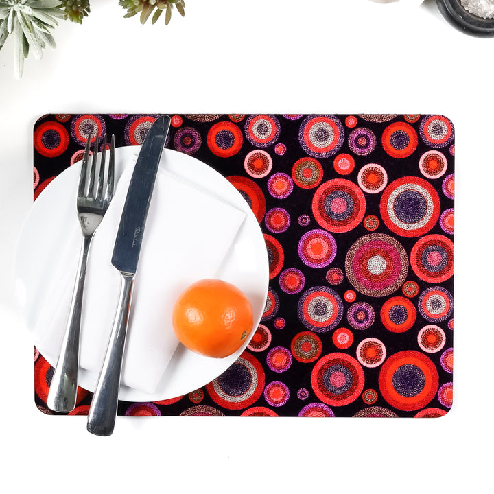SALE - Single Cork Placemat - Black Pink Red Starry Night design