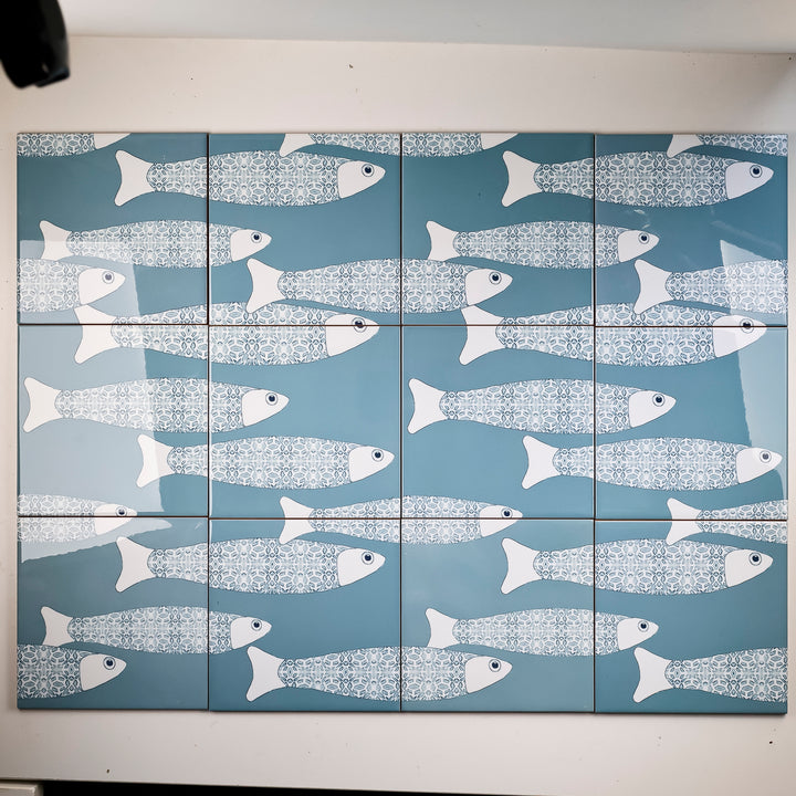 SALE SET of 12x 15.2cm Ocean Shoal tile - Grey Blue - Large Scale