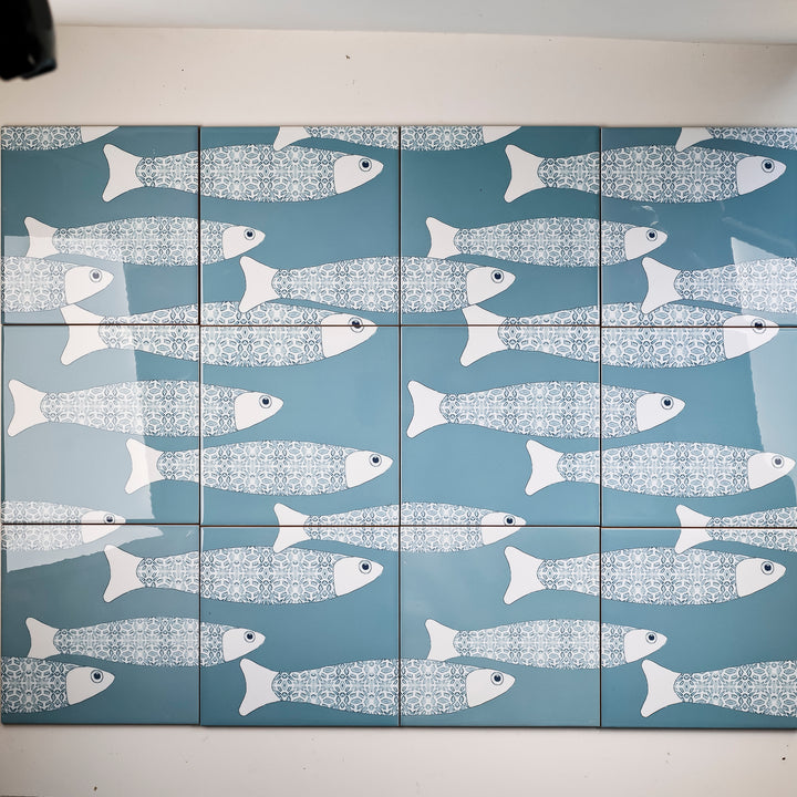 SALE SET of 12x 15.2cm Ocean Shoal tile - Grey Blue - Large Scale