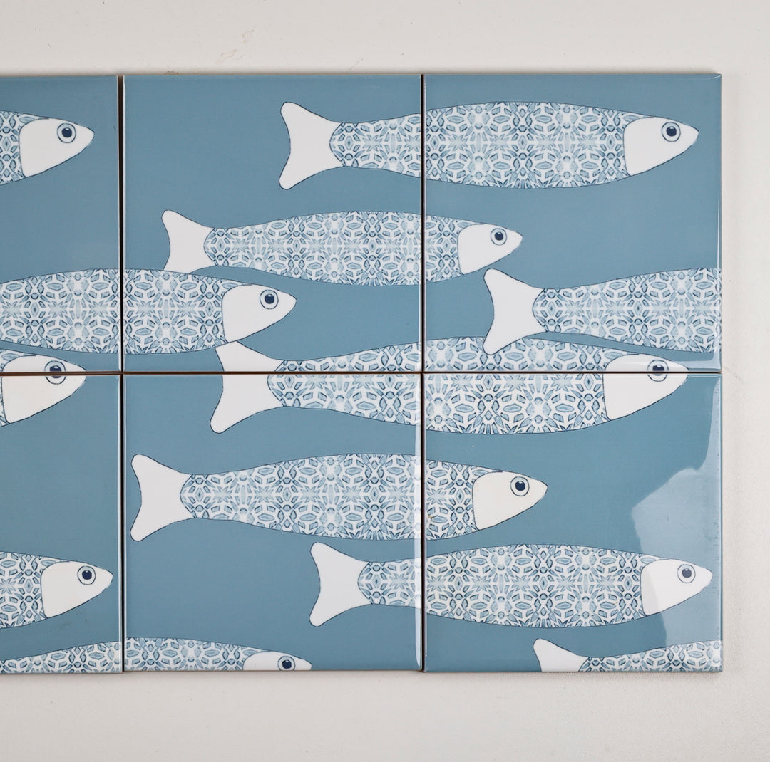 SALE SET: 8 x 10.8cm Ocean Shoal grey/blue tiles