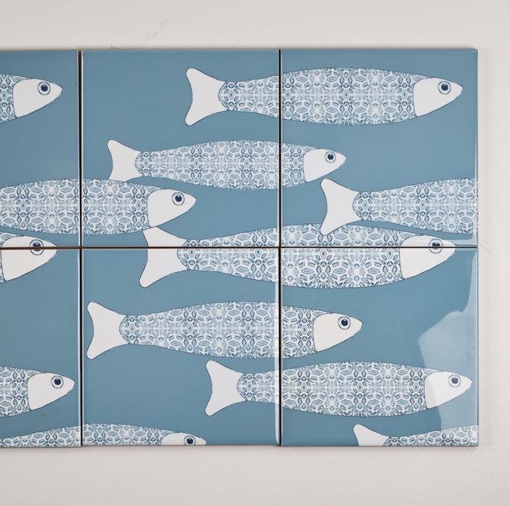 SALE SET: 8 x 10.8cm Ocean Shoal grey/blue tiles