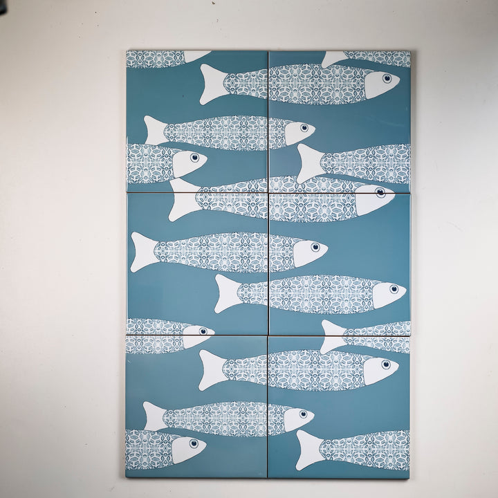SALE SET of 12x 15.2cm Ocean Shoal tile - Grey Blue - Large Scale