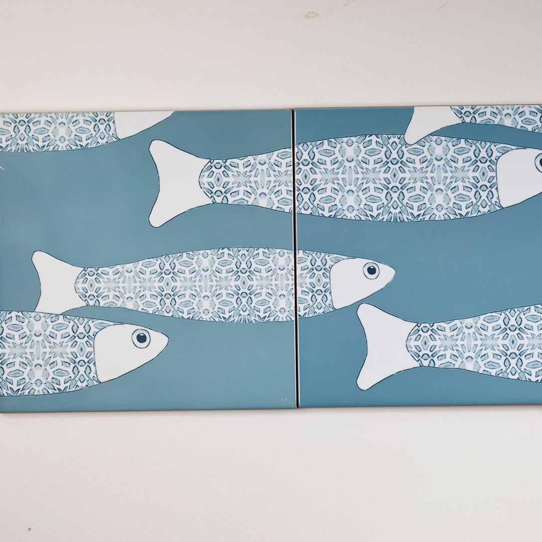 SALE SET of 12x 15.2cm Ocean Shoal tile - Grey Blue - Large Scale