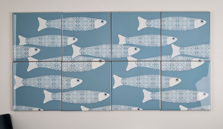 SALE SET: 8 x 10.8cm Ocean Shoal grey/blue tiles