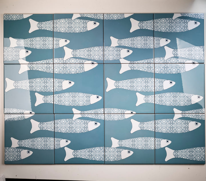 SALE SET of 12x 15.2cm Ocean Shoal tile - Grey Blue - Large Scale