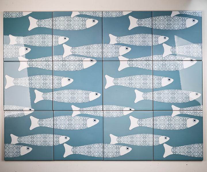 SALE SET of 12x 15.2cm Ocean Shoal tile - Grey Blue - Large Scale