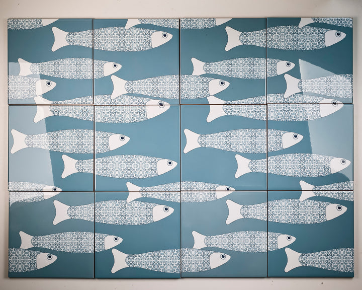 SALE SET of 14x 15.2cm Ocean Shoal tile - Grey Blue - Large Scale