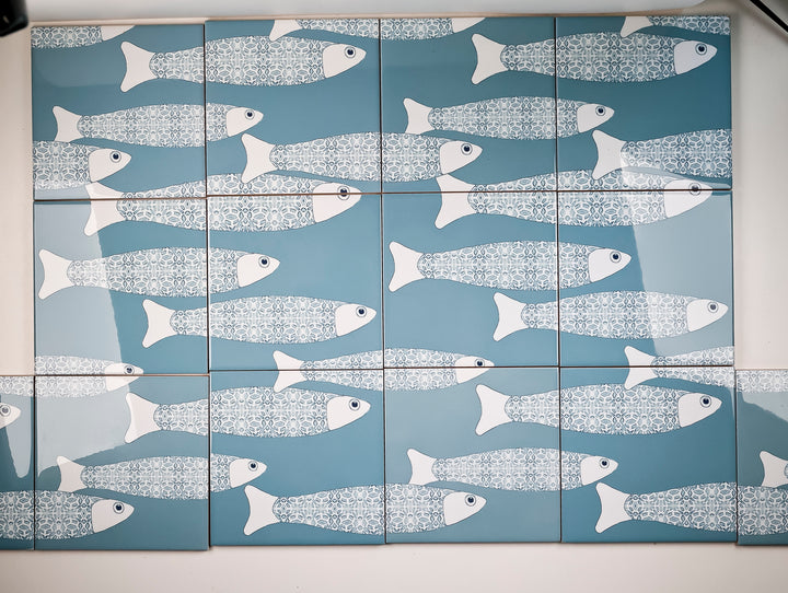 SALE SET of 14x 15.2cm Ocean Shoal tile - Grey Blue - Large Scale