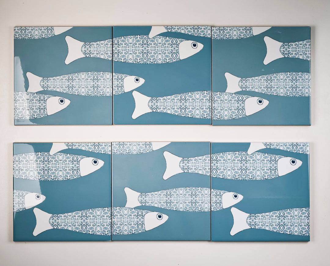 SALE SET of 14x 15.2cm Ocean Shoal tile - Grey Blue - Large Scale