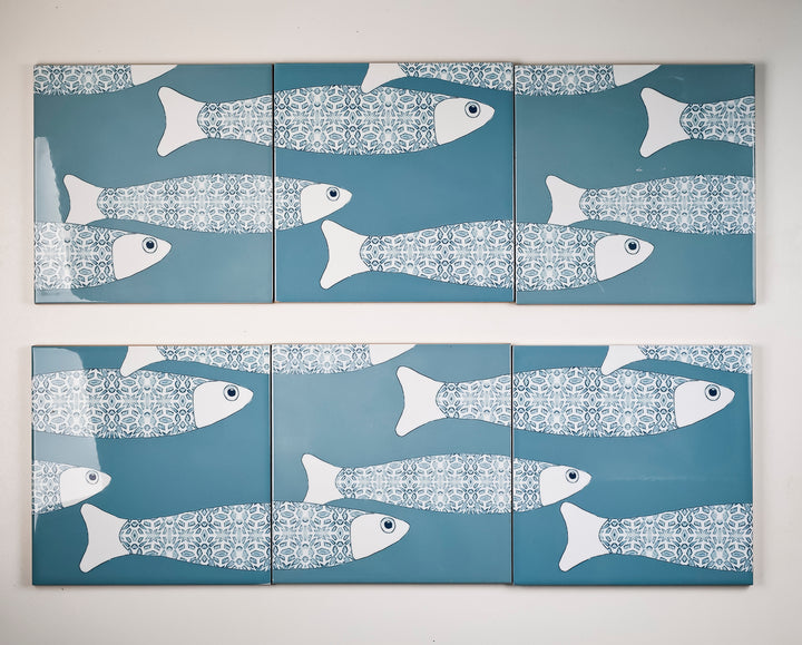 SALE SET of 14x 15.2cm Ocean Shoal tile - Grey Blue - Large Scale