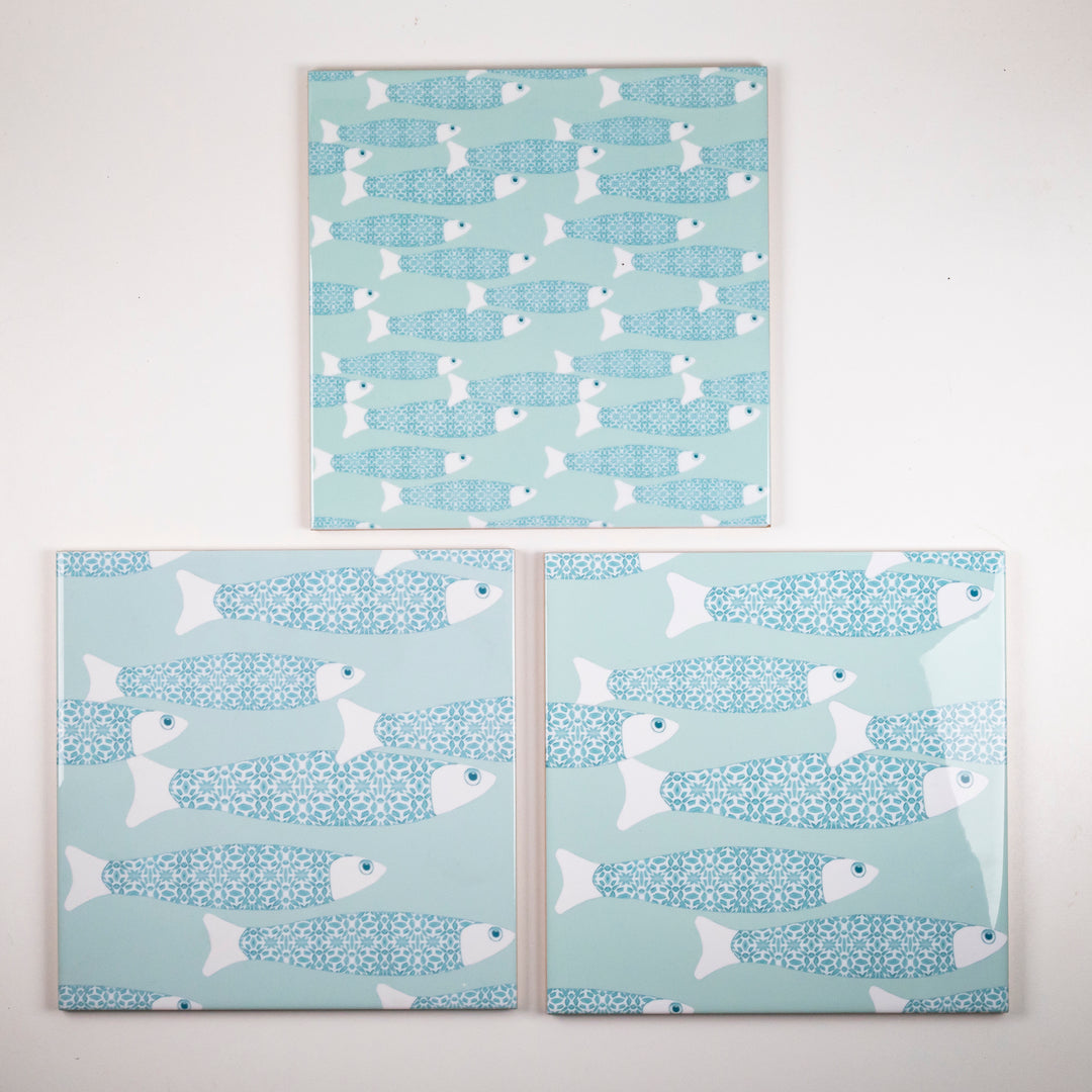 SALE SECOND - 3x 20cm Ocean Shoal tiles - Aqua (mixed designs)