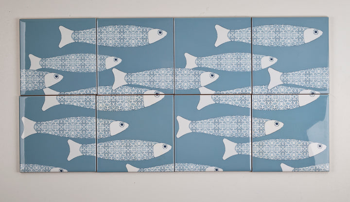 SALE SET: 8 x 10.8cm Ocean Shoal grey/blue tiles