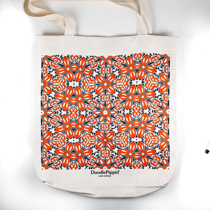 SALE - Orange Fox Flower Canvas Tote Bag