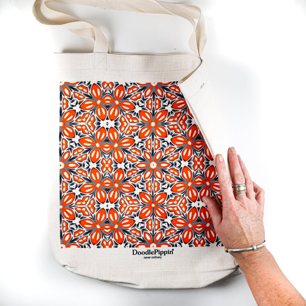 SALE - Orange Fox Flower Canvas Tote Bag