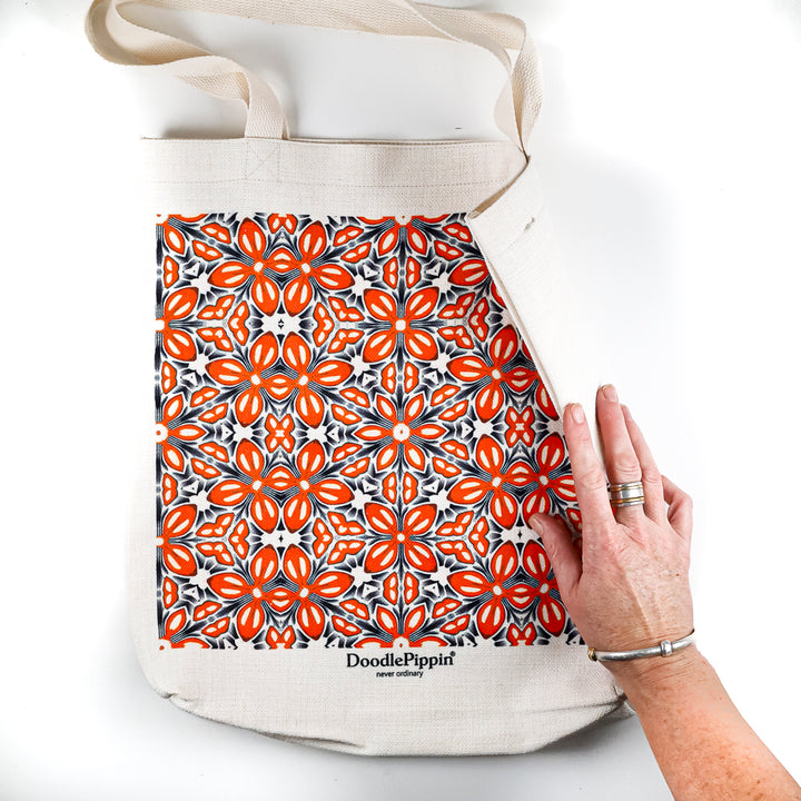 SALE - Orange Fox Flower Canvas Tote Bag
