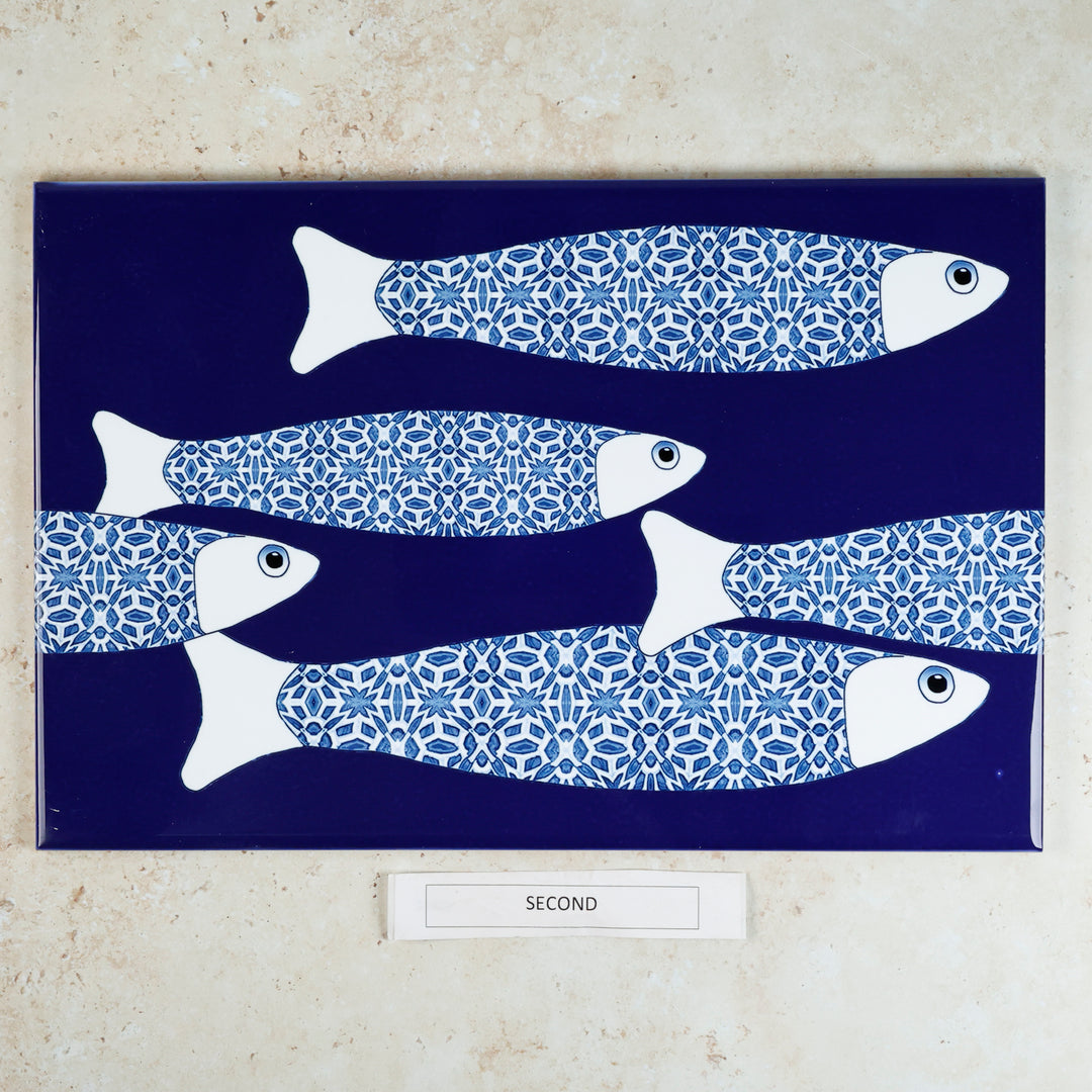SALE SECONDS SET of 4x Navy Blue Ocean Shoal - Large Rectangular Tile - 30x20cm