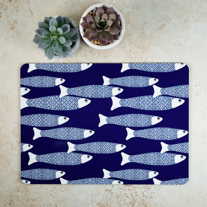 SALE SECONDS - 2x Cork Placemats - Navy Blue Ocean Shoal design