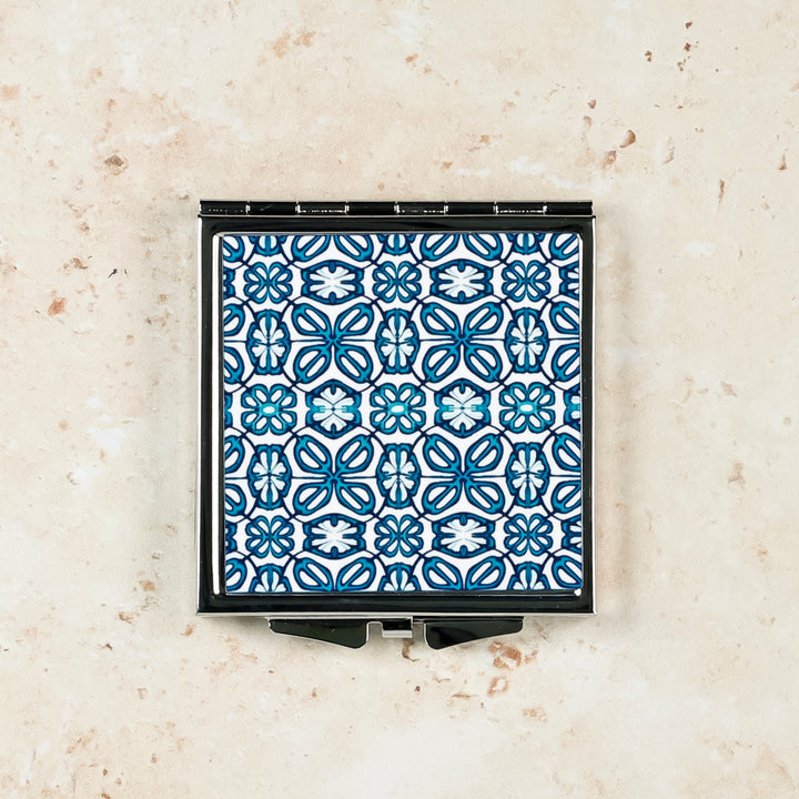 SALE - Blue Turkish Flower Compact Folding Mirror (Square)