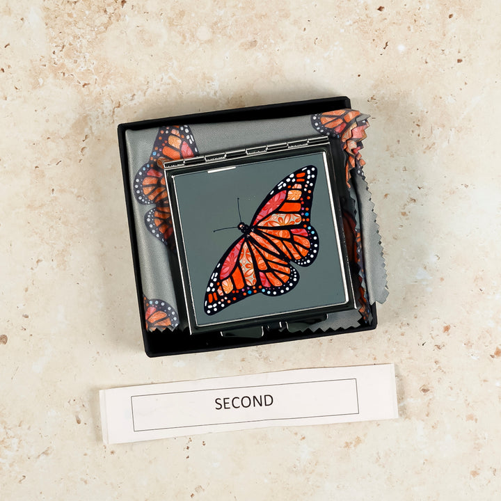 SALE SECOND - Red Butterfly Compact Folding Mirror (square)