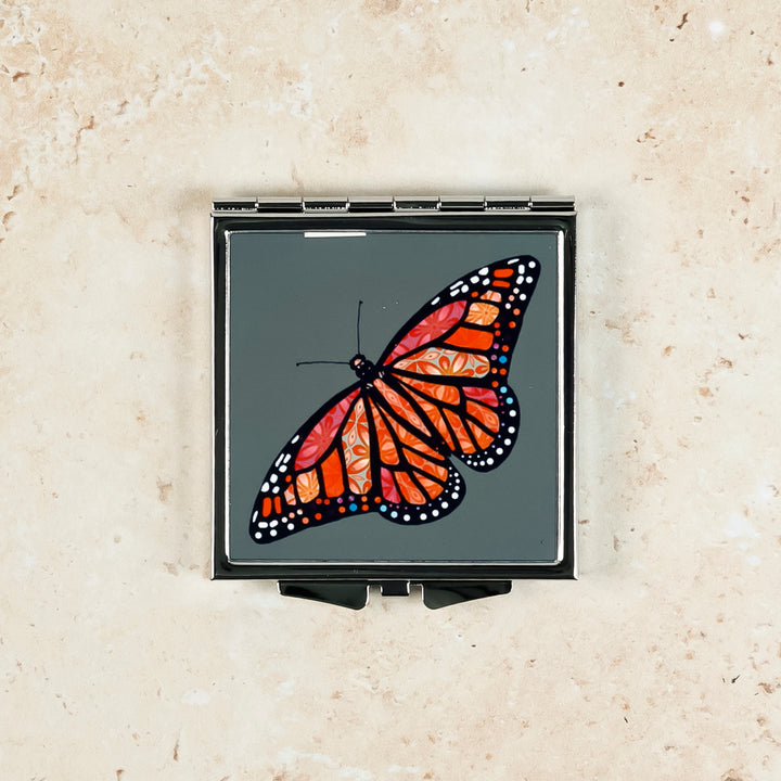 SALE SECOND - Red Butterfly Compact Folding Mirror (square)