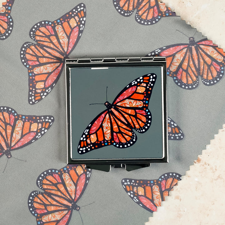 SALE SECOND - Red Butterfly Compact Folding Mirror (square)