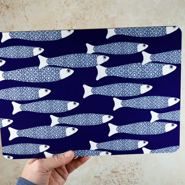 SALE SECONDS - 2x Cork Placemats - Navy Blue Ocean Shoal design