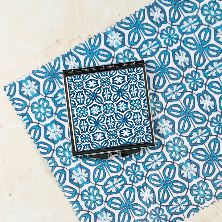 SALE - Blue Turkish Flower Compact Folding Mirror (Square)