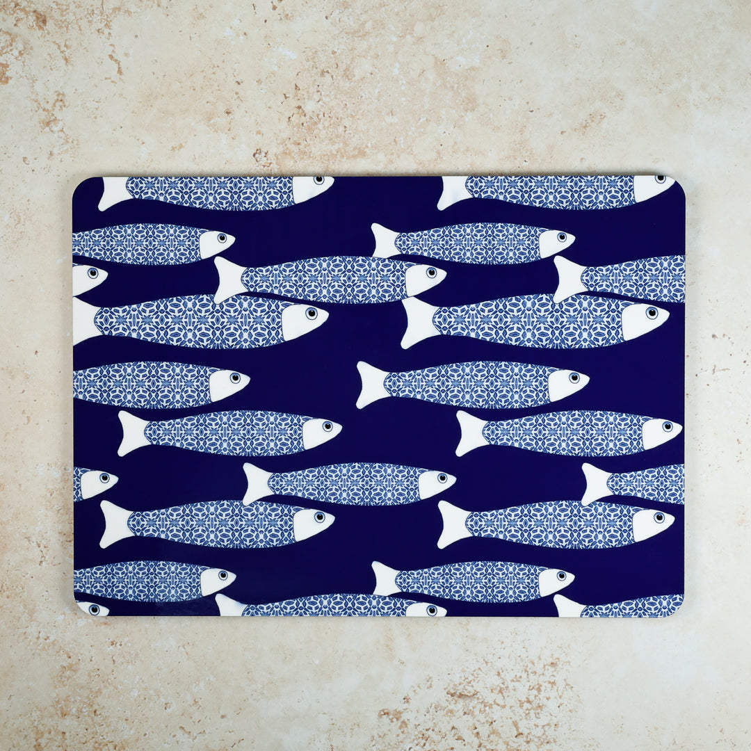 SALE SECONDS - 2x Cork Placemats - Navy Blue Ocean Shoal design