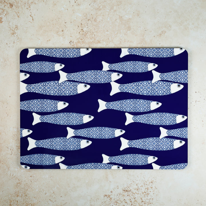 SALE SECONDS - 2x Cork Placemats - Navy Blue Ocean Shoal design