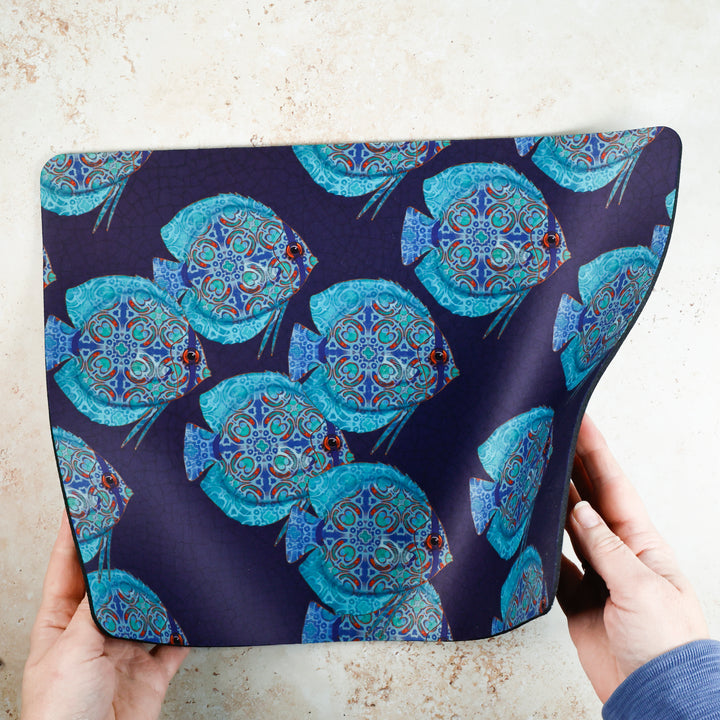 Discus Fish Navy/Turquoise Large Pet Food Mat