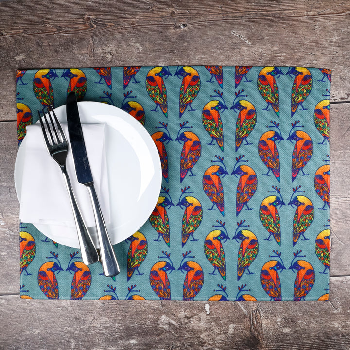 SALE - Set of 2x Multi-coloured Lovebirds Fabric Placemats