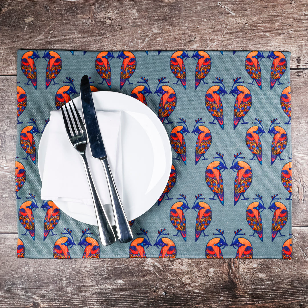 SALE - Set of 2x Multi-coloured Lovebirds Fabric Placemats