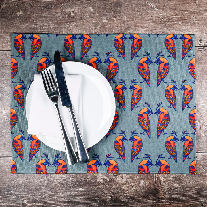 SALE - Set of 2x Multi-coloured Lovebirds Fabric Placemats