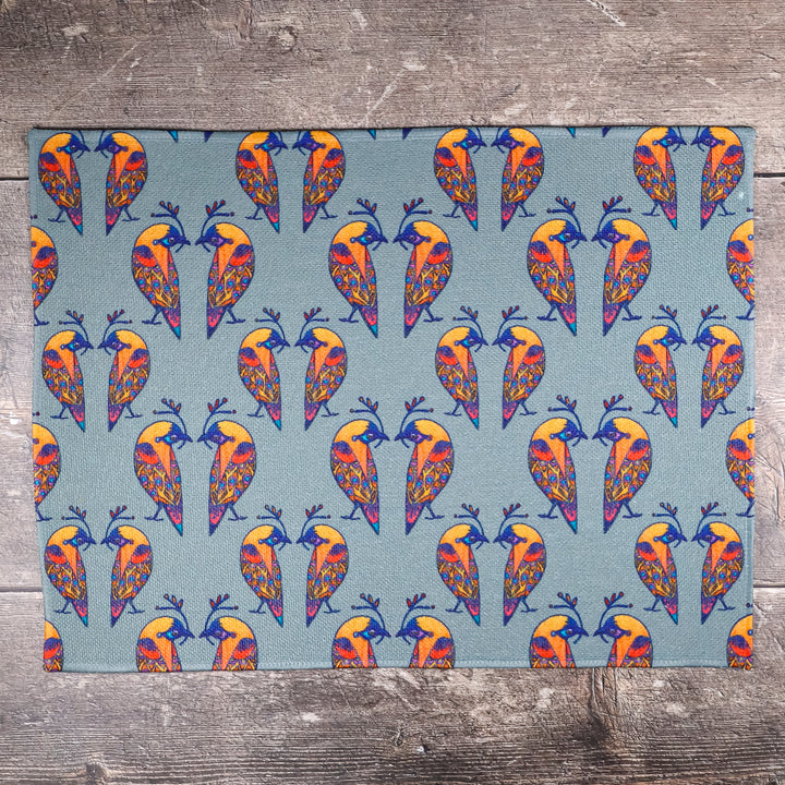 SALE - Set of 2x Multi-coloured Lovebirds Fabric Placemats