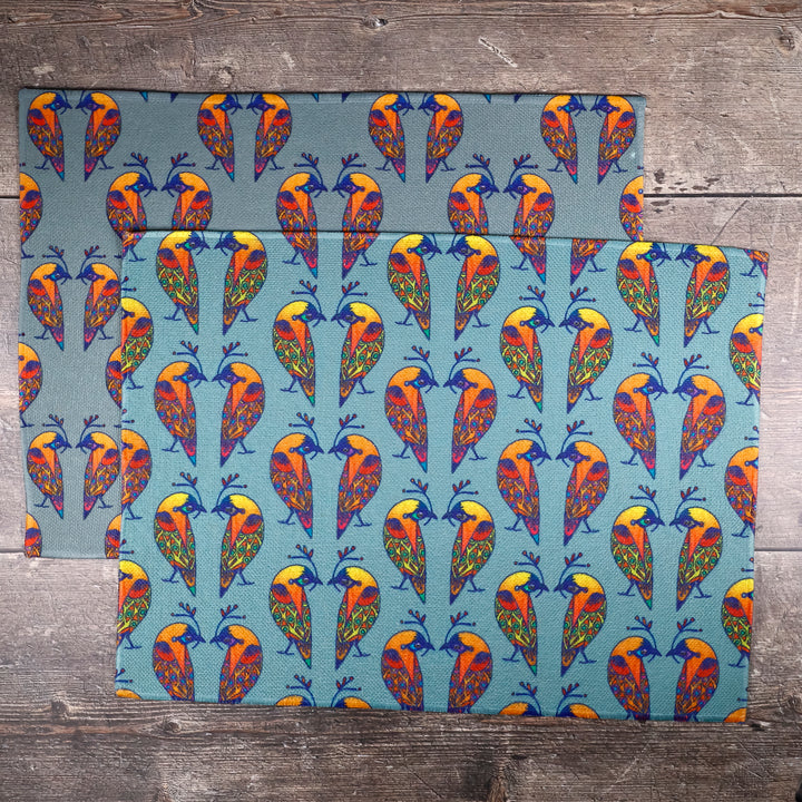 SALE - Set of 2x Multi-coloured Lovebirds Fabric Placemats
