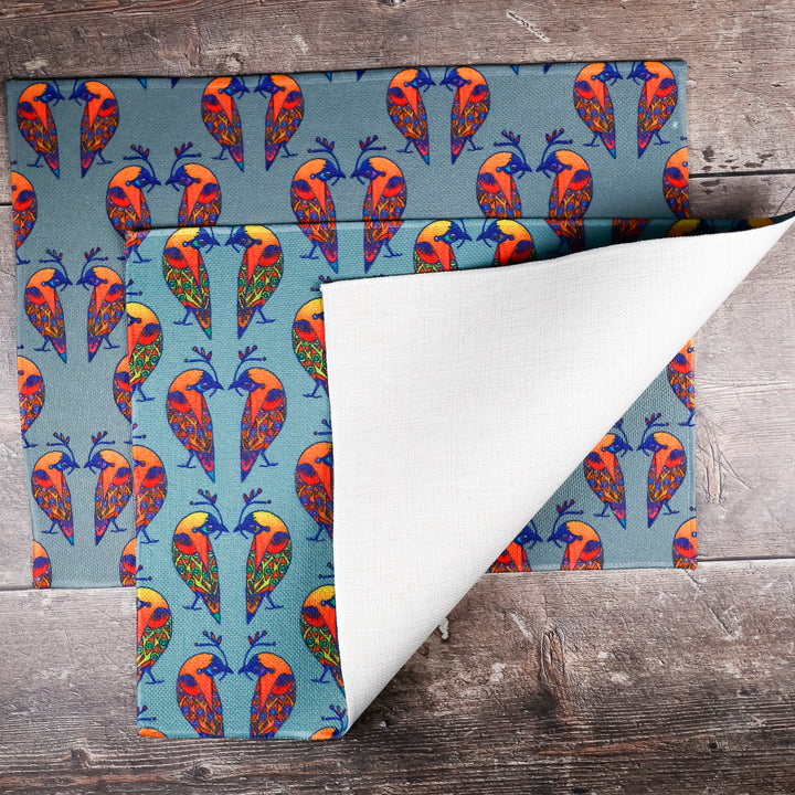 SALE - Set of 2x Multi-coloured Lovebirds Fabric Placemats